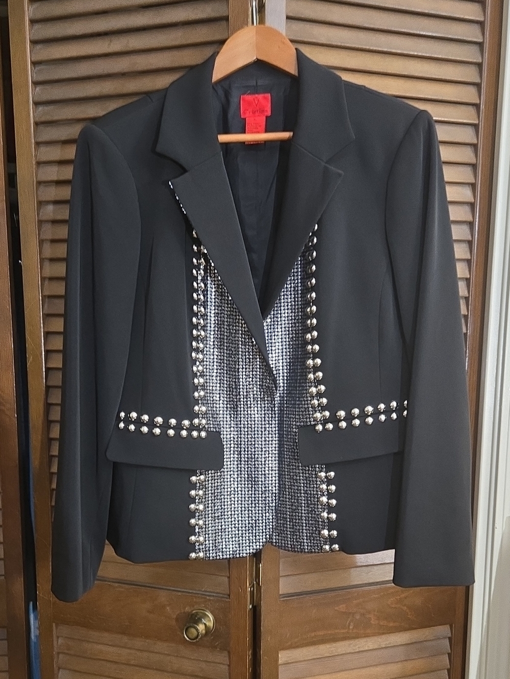 Christina Black Blazer with Silver Stud and Houndstooth Panel